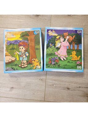 2 Vtg Lil Blessings Christian 100pc Jigsaw Puzzles RoseArt David Goliath Angel